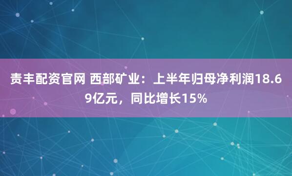责丰配资官网 西部矿业：上半年归母净利润18.69亿元，同比增长15%